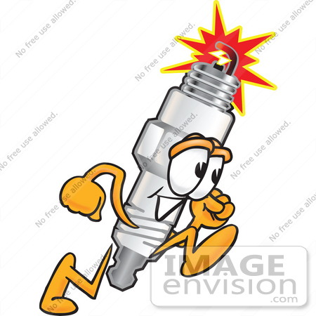 #27716 Clip Art Graphic of a Spark Plug Mascot Character Running by toons4biz