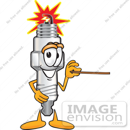 #27718 Clip Art Graphic of a Spark Plug Mascot Character Holding a Pointer Stick by toons4biz