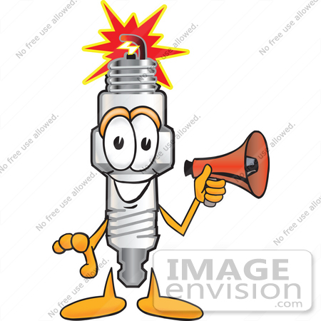 #27722 Clip Art Graphic of a Spark Plug Mascot Character Holding a Megaphone by toons4biz