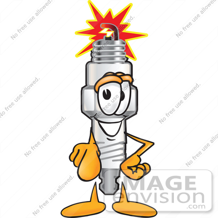 #27727 Clip Art Graphic of a Spark Plug Mascot Character Pointing at the Viewer by toons4biz