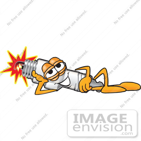#27730 Clip Art Graphic of a Spark Plug Mascot Character Resting His Head on His Hand by toons4biz