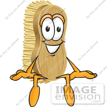 #27733 Clip Art Graphic of a Scrub Brush Mascot Character Sitting by toons4biz