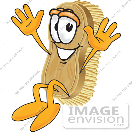 #27736 Clip Art Graphic of a Scrub Brush Mascot Character Jumping by toons4biz