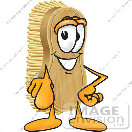 #27742 Clip Art Graphic of a Scrub Brush Mascot Character Pointing Outwards at the Viewer by toons4biz