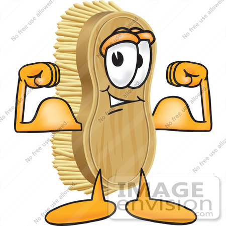 #27753 Clip Art Graphic of a Scrub Brush Mascot Character Flexing His Strong Bicep Arm Muscles by toons4biz