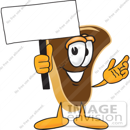 #27784 Clip Art Graphic of a Beef Steak Meat Mascot Character Waving a Blank White Advertising Sign by toons4biz