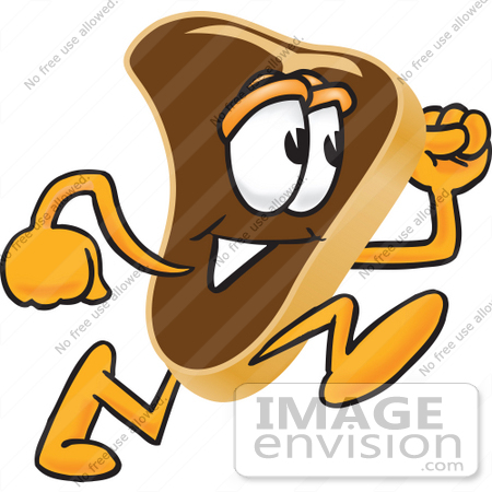 #27788 Clip Art Graphic of a Beef Steak Meat Mascot Character Running by toons4biz