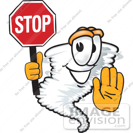 #27802 Clip Art Graphic of a Tornado Mascot Character Holding a Stop Sign by toons4biz