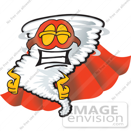 #27805 Clip Art Graphic of a Tornado Mascot Character in a Cape and Super Hero Mask by toons4biz