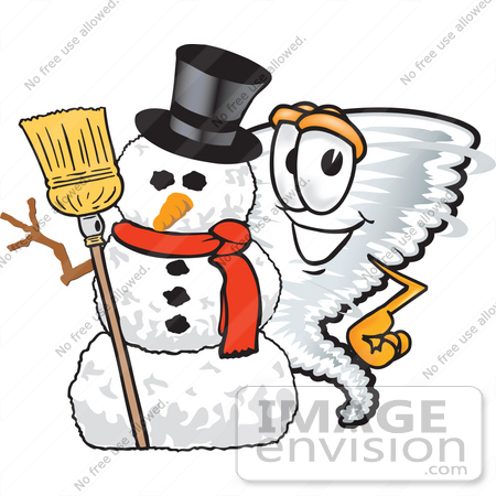 #27814 Clip Art Graphic of a Tornado Mascot Character With a Snowman by toons4biz