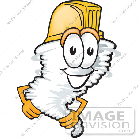 #27817 Clip Art Graphic of a Tornado Mascot Character Wearing a Hardhat by toons4biz