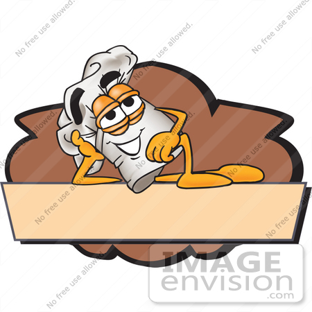 #27823 Clip Art Graphic of a White Chefs Hat Cartoon Character Over a Blank Brown Label on a Logo by toons4biz