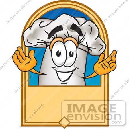 #27828 Clip Art Graphic of a White Chefs Hat Cartoon Character on a Label by toons4biz