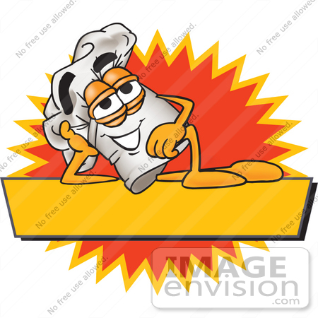 #27829 Clip Art Graphic of a White Chefs Hat Cartoon Character Over a Blank Yellow Label on a Logo by toons4biz