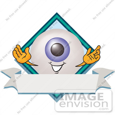 #27836 Clip Art Graphic of a Blue Eyeball Cartoon Character Over a Blank White Label by toons4biz