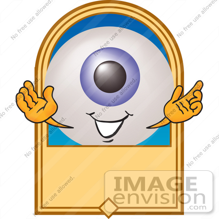 #27837 Clip Art Graphic of a Blue Eyeball Cartoon Character on a Blank Label by toons4biz