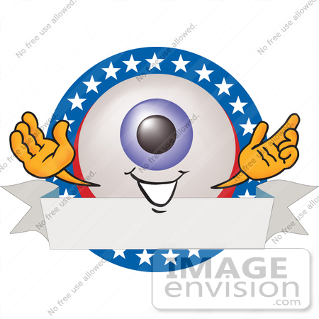 #27838 Clip Art Graphic of a Blue Eyeball Cartoon Character Over a Blank White Label With Stars by toons4biz
