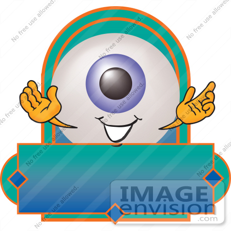 #27841 Clip Art Graphic of a Blue Eyeball Cartoon Character Over a Blank Label by toons4biz