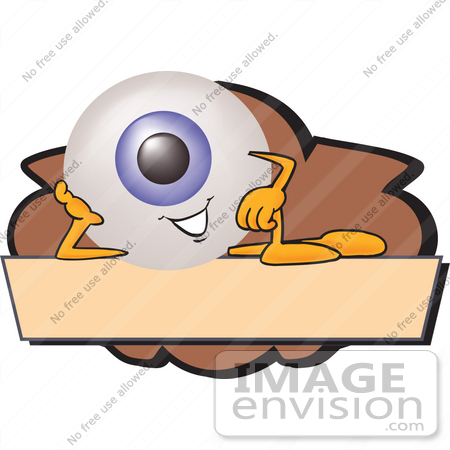 #27843 Clip Art Graphic of a Blue Eyeball Cartoon Character Over a Blank Brown Label by toons4biz