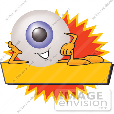 #27844 Clip Art Graphic of a Blue Eyeball Cartoon Character Over a Blank Yellow Label by toons4biz