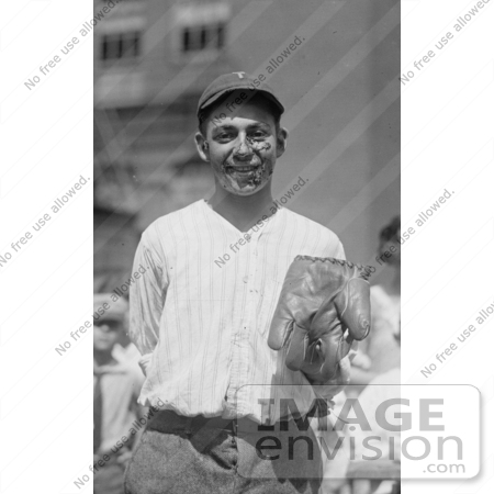 #27895 Historical Stock Photo of a Proud Boy, Max Schwartz, Grinning With Food All Over His Face After Winning A Pie Eating Contest In 1923 by JVPD