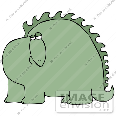 #27943 Clip Art Graphic of a Bored Green Dinosaur Looking Curiously Out At The Viewer by DJArt