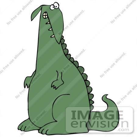 #27945 Clip Art Graphic of a Green Dinosaur With a Guilty or Crazy Facial Expression, Looking Back Over His Shoulder by DJArt