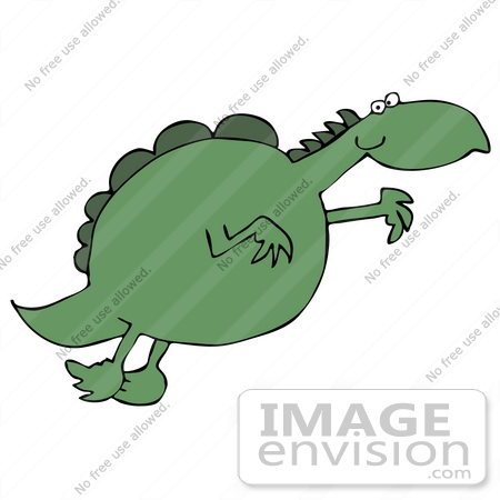 #27961 Clip Art Graphic of a Green Dinosaur Taking A Leap For Something It Desires by DJArt