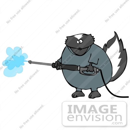 #27974 Clip Art Graphic of a Humanlike Industrial Skunk Wearing Coveralls and Operating a Power Washer Nozzle by DJArt