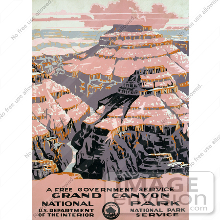 #27988 Landscape View Of The Colorado River Flowing Through The Grand Canyon National Park With Pink Sunlight, Arizona Travel Stock Illustration by JVPD
