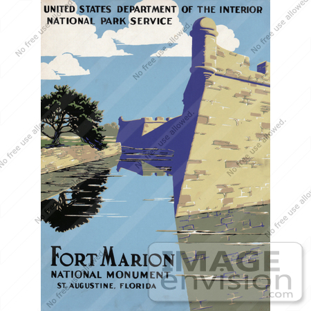 #27991 Fort Marion National Monument, the Castillo de San Marcos in St. Augustine, Florida Travel Stock Illustration by JVPD