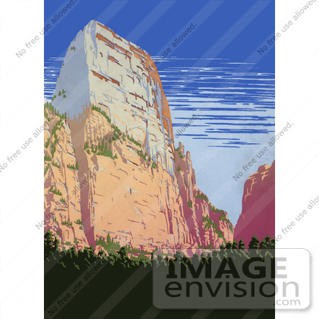 #27995 Large Rock Formation at Zion National Park In Utah Travel Stock Illustration by JVPD