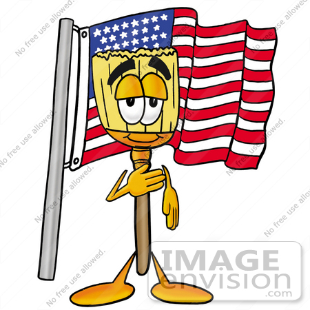 #28004 Clip Art Graphic of a Straw Broom Cartoon Character Pledging Allegiance to an American Flag by toons4biz