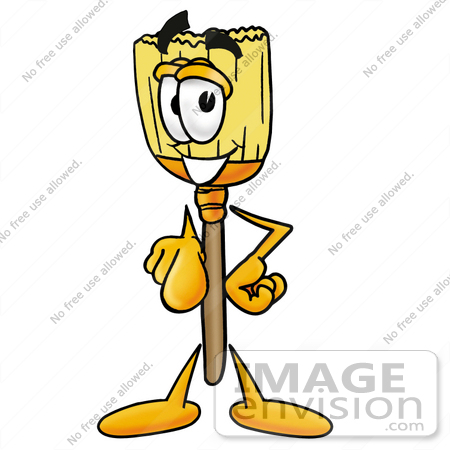 #28009 Clip Art Graphic of a Straw Broom Cartoon Character Pointing at the Viewer by toons4biz