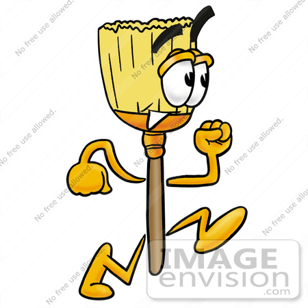 #28010 Clip Art Graphic of a Straw Broom Cartoon Character Running by toons4biz