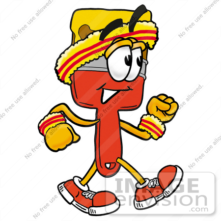 #28054 Clip Art Graphic of a Red Paintbrush With Yellow Paint Cartoon Character Speed Walking or Jogging by toons4biz