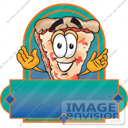 #28094 Clip Art Graphic of a Cheese Pizza Slice Cartoon Character on a Blank Label by toons4biz