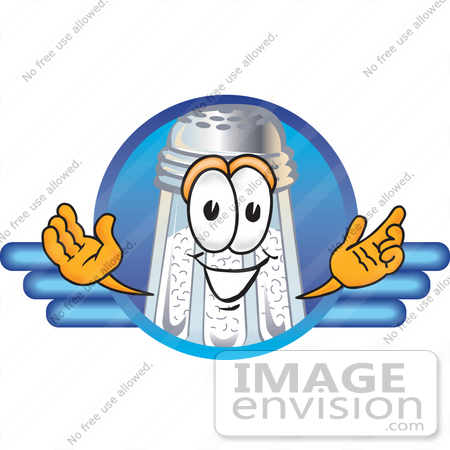 #28125 Clip Art Graphic of a Salt Shaker Cartoon Character on a Blue Logo by toons4biz