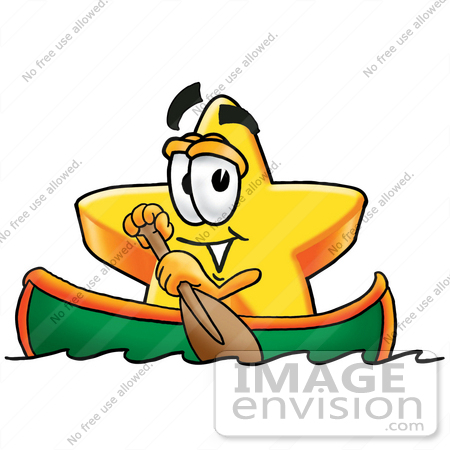 #28142 Clip Art Graphic of a Yellow Star Cartoon Character Rowing a Boat by toons4biz
