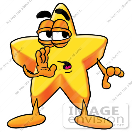 #28147 Clip Art Graphic of a Yellow Star Cartoon Character Covering His Mouth While Whispering and Gossiping by toons4biz