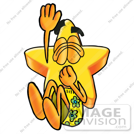 #28148 Clip Art Graphic of a Yellow Star Cartoon Character Plugging His Nose While Jumping Into Water by toons4biz
