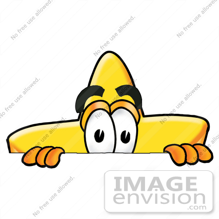 #28168 Clip Art Graphic of a Yellow Star Cartoon Character Peeking Over a Surface by toons4biz