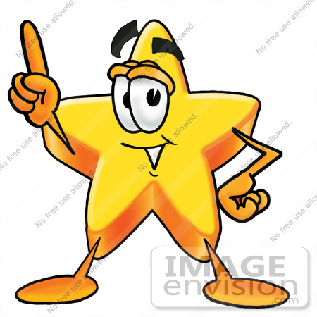 #28181 Clip Art Graphic of a Yellow Star Cartoon Character Pointing Upwards by toons4biz