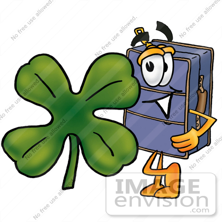 #28200 Clip Art Graphic of a Suitcase Luggage Cartoon Character Wearing a Saint Patricks Day Hat With a Clover on it by toons4biz