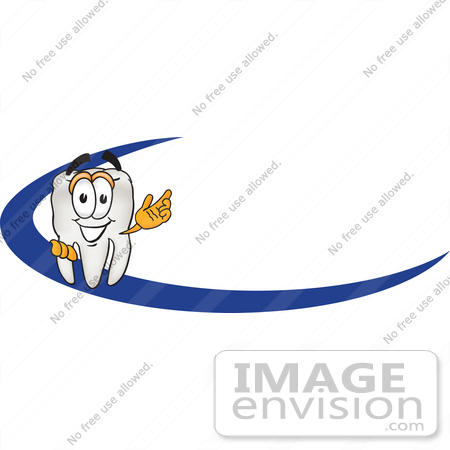 #28213 Clip Art Graphic of a Human Molar Tooth Character Waving and Standing Behind a Blue Dash on an Employee Nametag or Business Logo by toons4biz