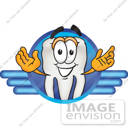 #28214 Clip Art Graphic of a Human Molar Tooth Character on a Blue Logo by toons4biz