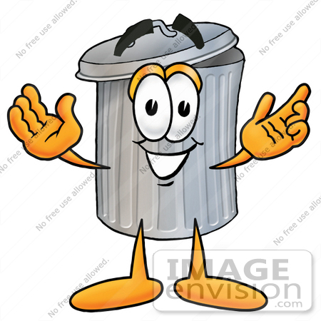 #28227 Clip Art Graphic of a Metal Trash Can Cartoon Character With Open Arms by toons4biz