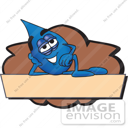 #28238 Clip Art Graphic of a Blue Waterdrop or Tear Character Reclining on a Blank Tan Label by toons4biz
