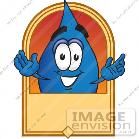 #28241 Clip Art Graphic of a Blue Waterdrop or Tear Character Over a Blank Tan Label by toons4biz