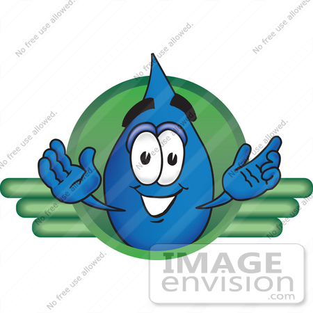#28247 Clip Art Graphic of a Blue Waterdrop or Tear Character on a Green Business Logo by toons4biz